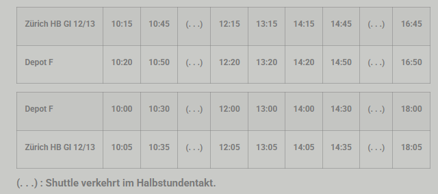 Shuttle Fahrplan Samstag